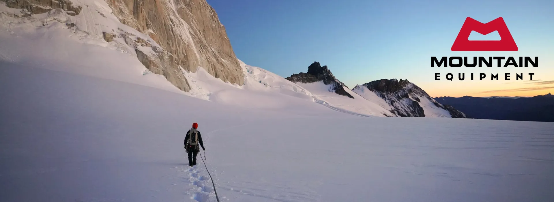Mountain Equipment technical clothing being used in the mountains