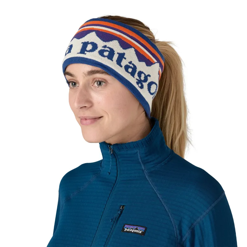 Patagonia Powder Town Headband in Hut Tripper Logo: Weathered Stone-1