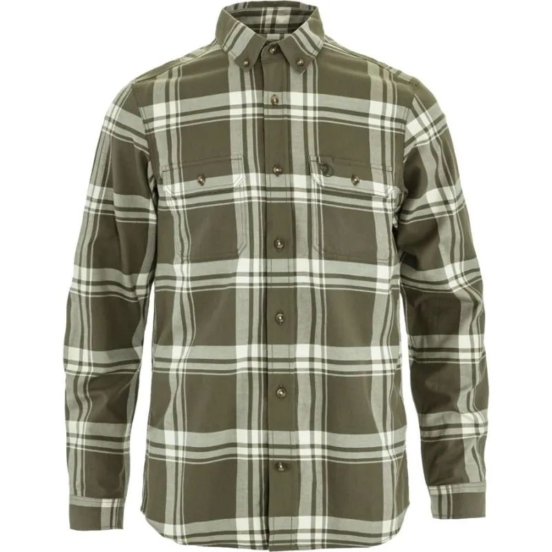 Fjallraven Ovik Lite Men's Flannel Shirt in Laurel Green/Chalk White