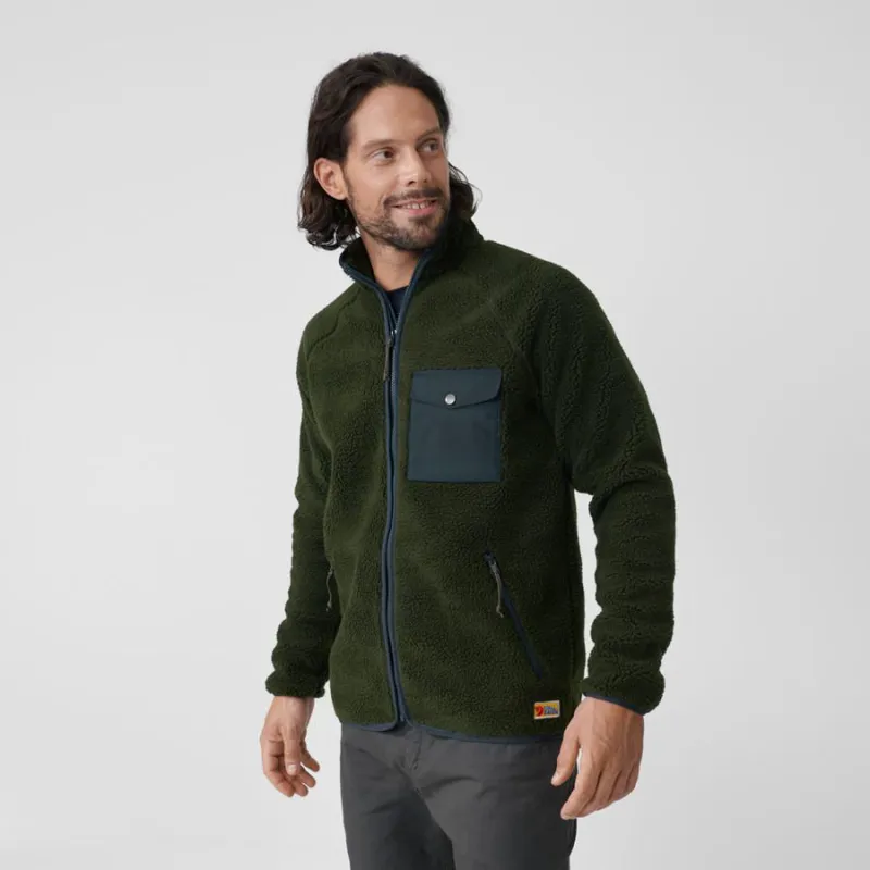 Fjallraven Vardag Pile Men's Fleece in Dark Grey/Maroon-4