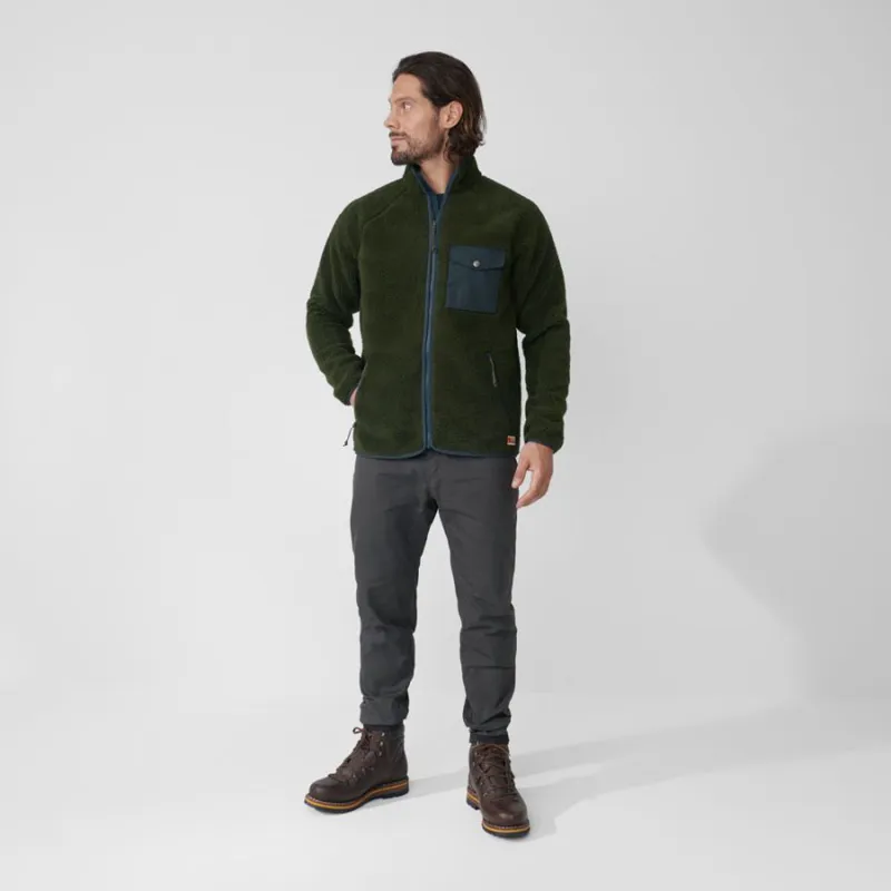 Fjallraven Vardag Pile Men's Fleece in Dark Grey/Maroon-2