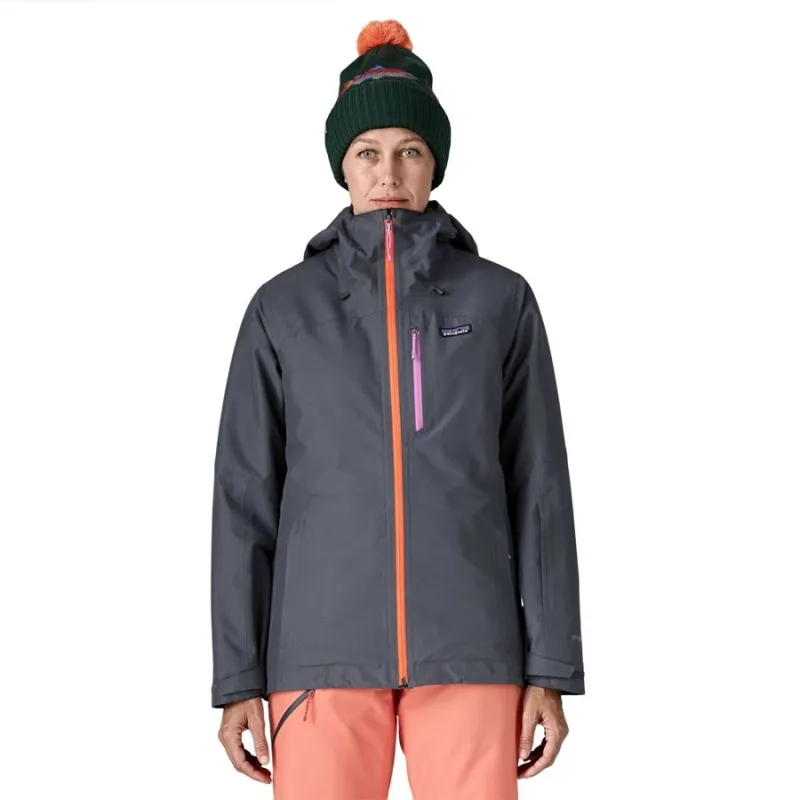 Patagonia Insulated Powder Town Women's Ski Jacket in Smolder Blue/Orange Peel-1
