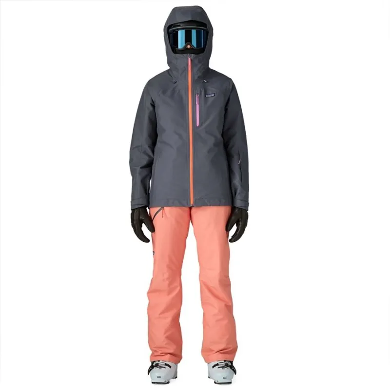 Patagonia Insulated Powder Town Women's Ski Jacket in Smolder Blue/Orange Peel-2