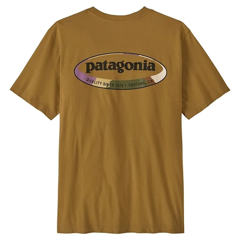 Patagonia Men's '95 Oval Logo T-Shirt in Bobcat Brown: Sunshine-1
