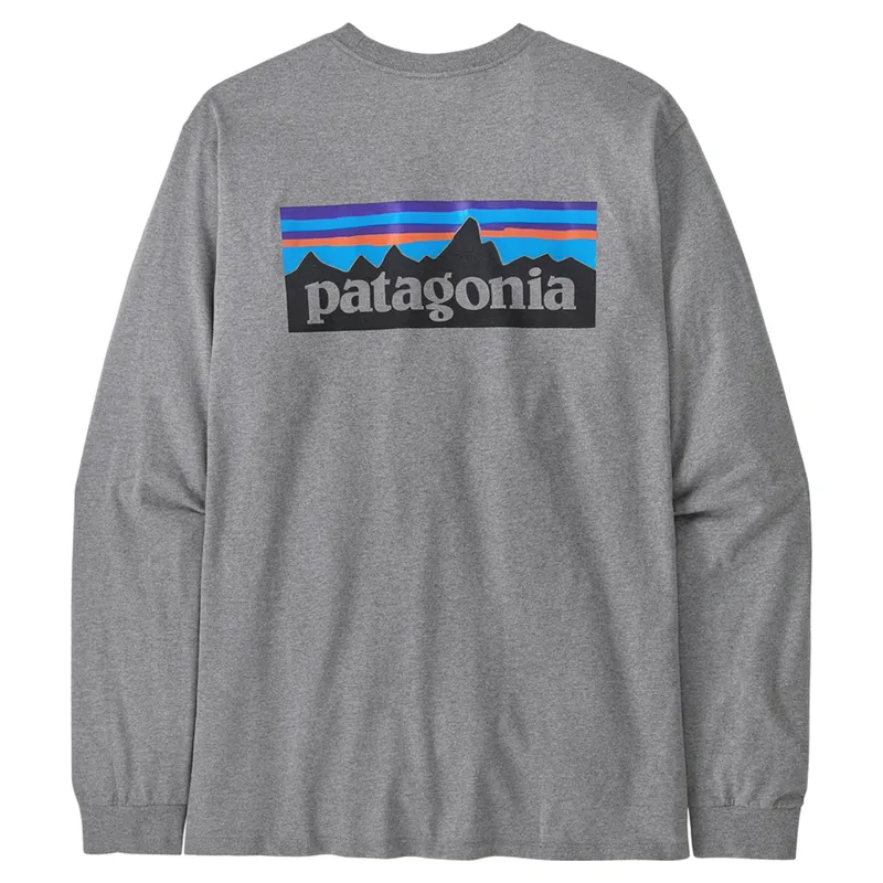 Patagonia Men's Long-Sleeved P-6 Logo Responsibili-Tee in Gravel Heather
