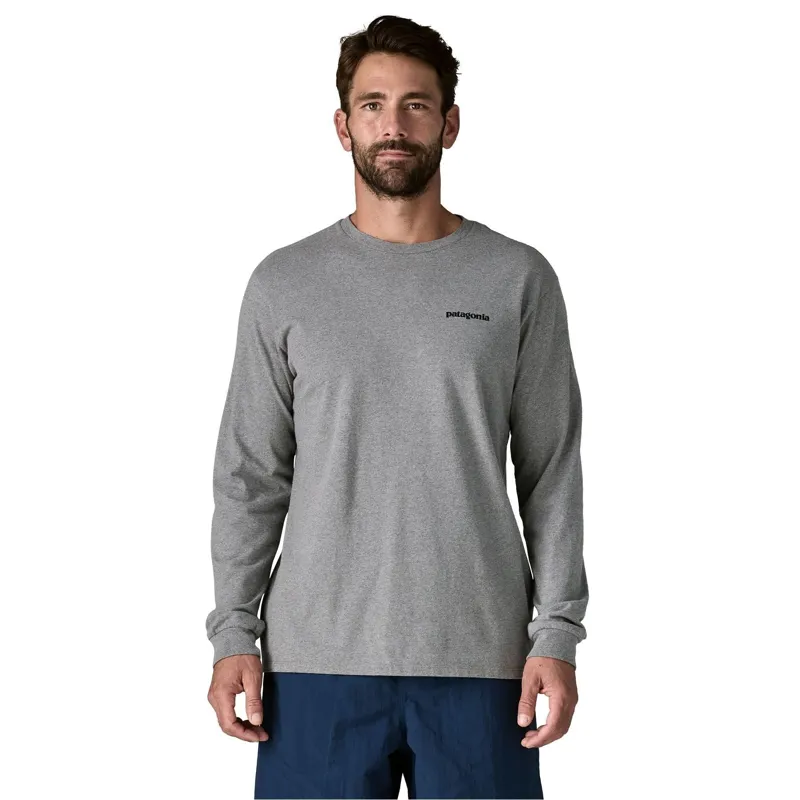 Patagonia Men's Long-Sleeved P-6 Logo Responsibili-Tee in Gravel Heather-2