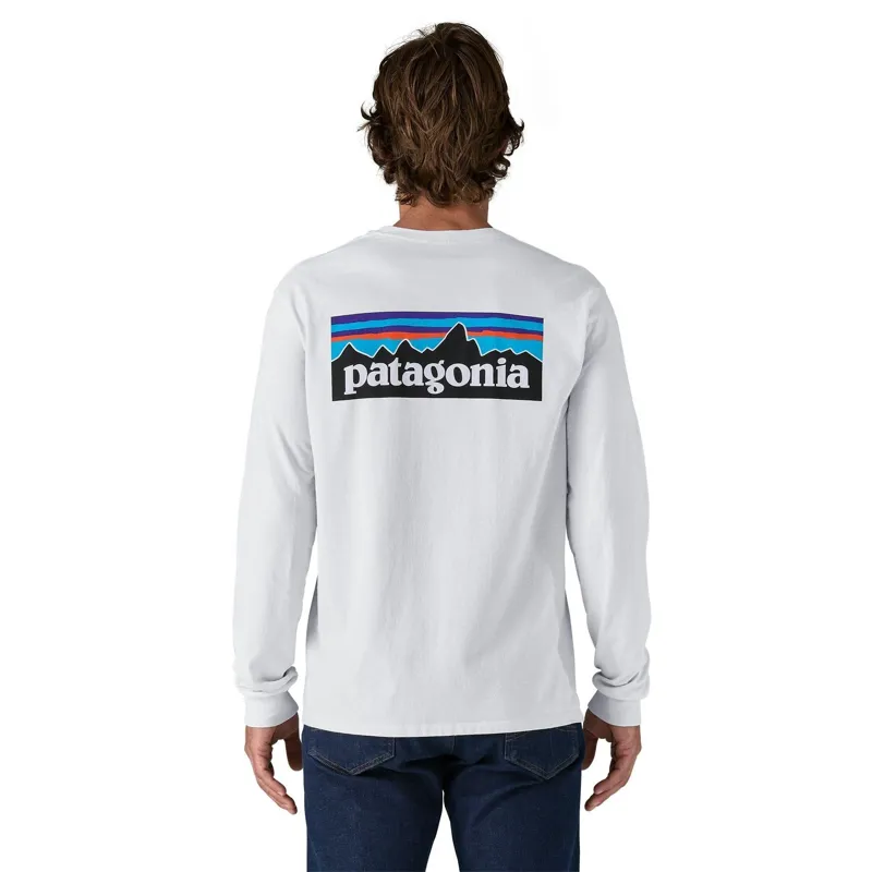 Patagonia Men's Long-Sleeved P-6 Logo Responsibili-Tee in White-2