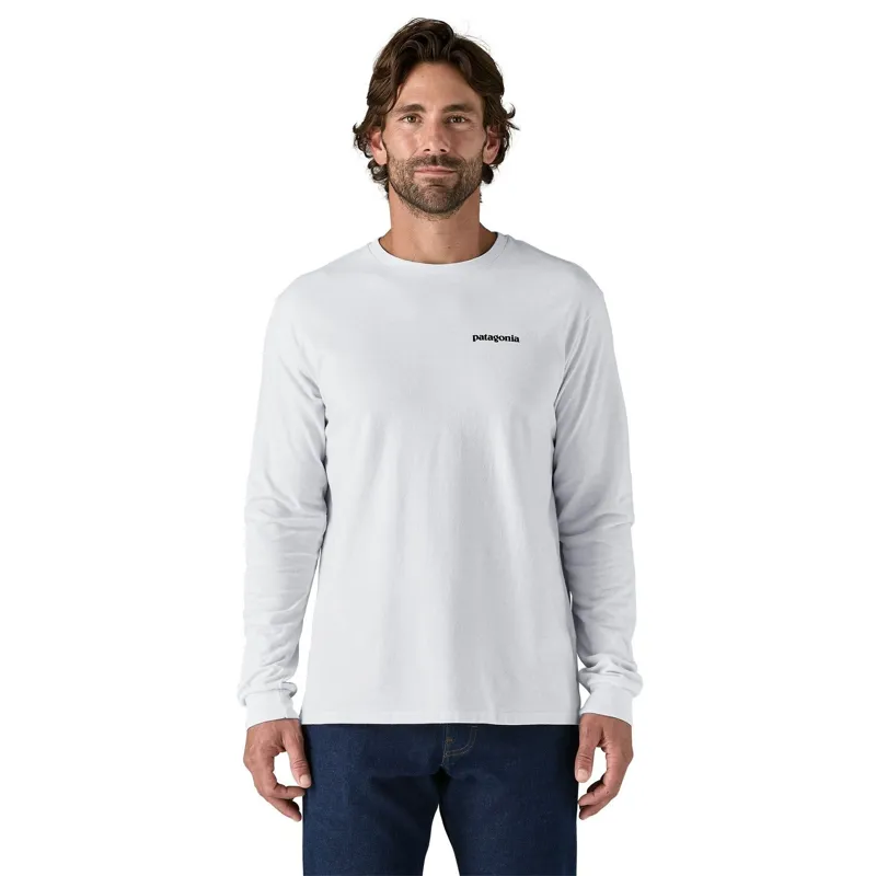 Patagonia Men's Long-Sleeved P-6 Logo Responsibili-Tee in White-3
