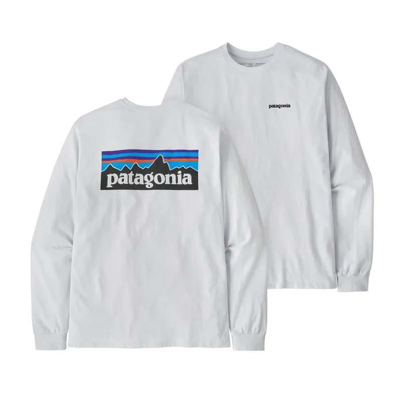 Patagonia Men's Long-Sleeved P-6 Logo Responsibili-Tee in White-4