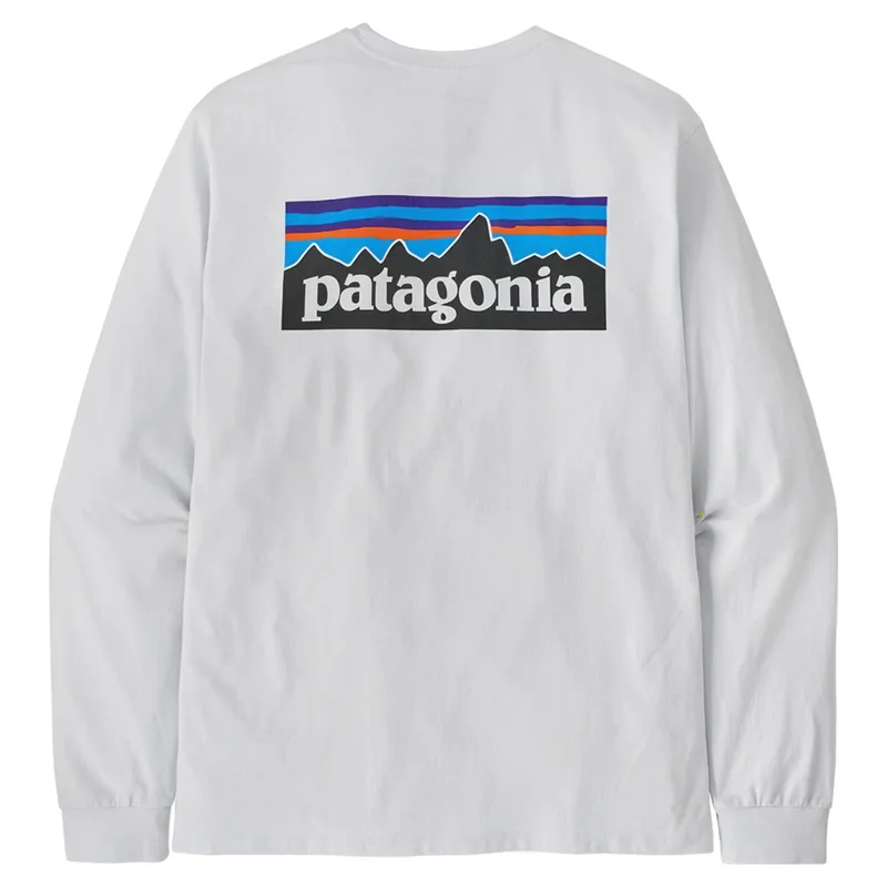Patagonia Men's Long-Sleeved P-6 Logo Responsibili-Tee in White
