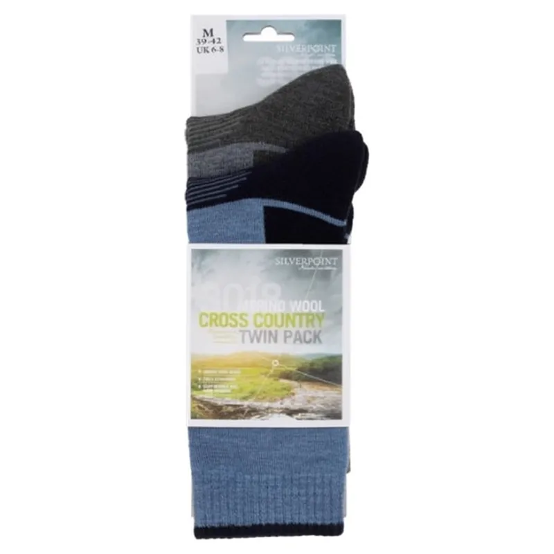 Silverpoint Merino Cross Country Two Pair Socks Denim Navy/Grey Marl