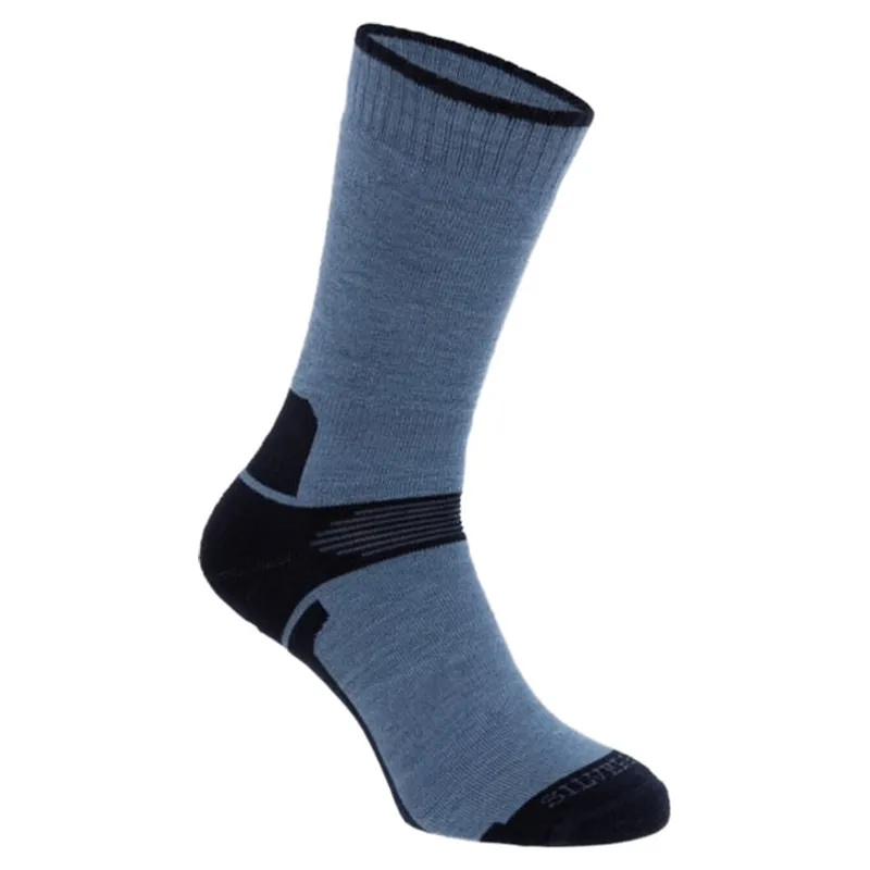Silverpoint Merino Cross Country Two Pair Socks Denim Navy/Grey Marl-1
