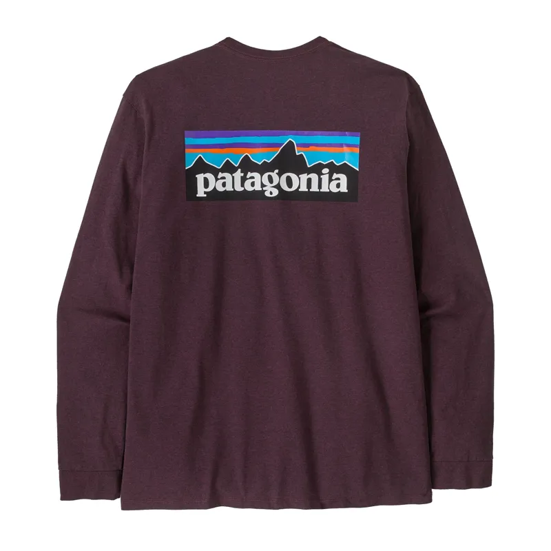 Patagonia Men's Long-Sleeved P-6 Logo Responsibili-Tee in Berry Fig