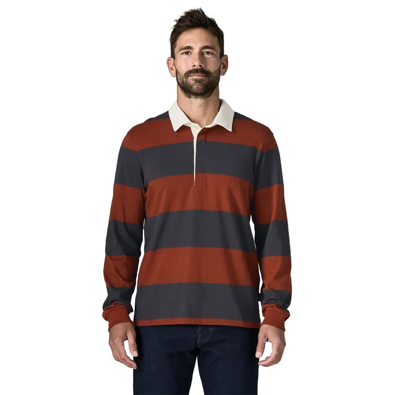 Patagonia Men's Long-Sleeved Rugby Shirt in Wide Stripe-Rusty Red-1