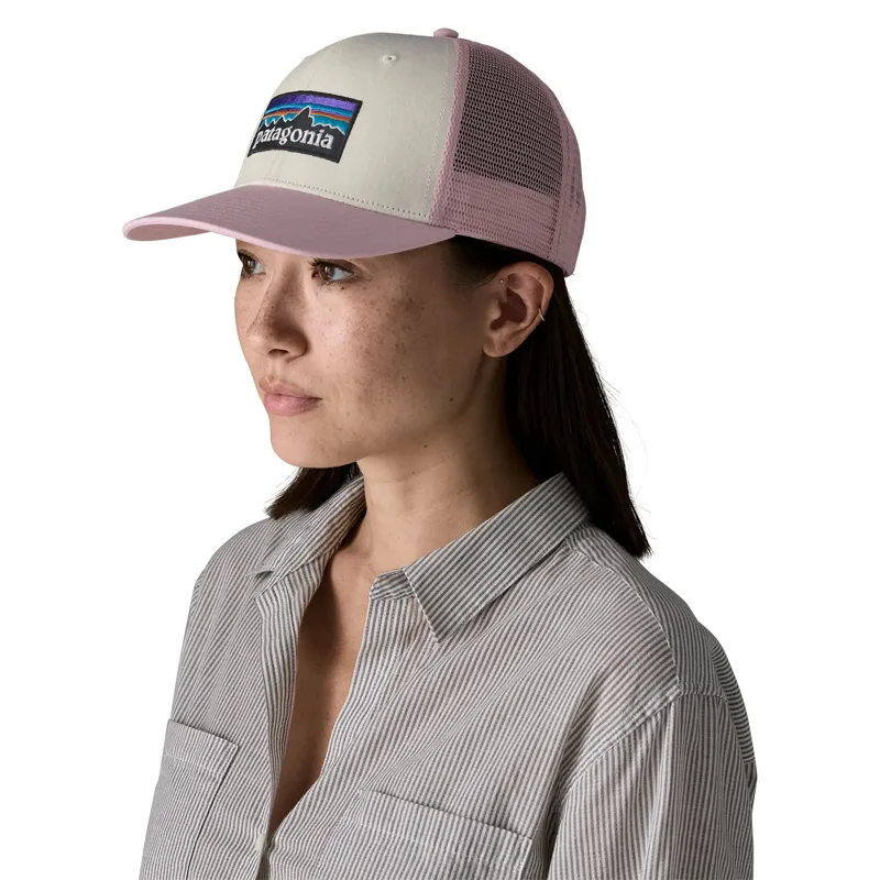 Patagonia P-6 Logo Trucker Hat in White-Quiet Violet-1