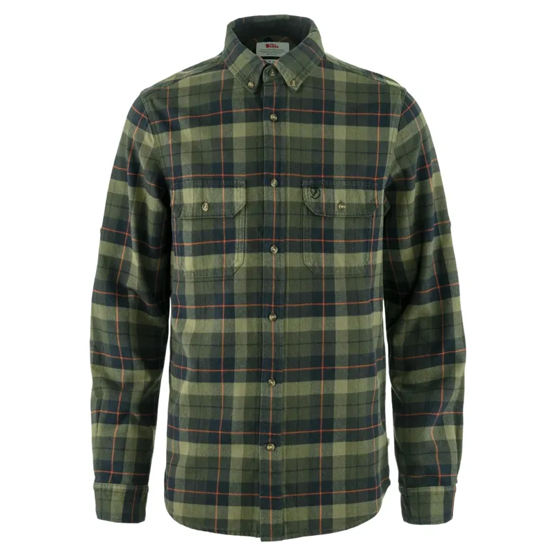 Fjallraven Singi Heavy Flannel Shirt Men's in Black-Deep Forest