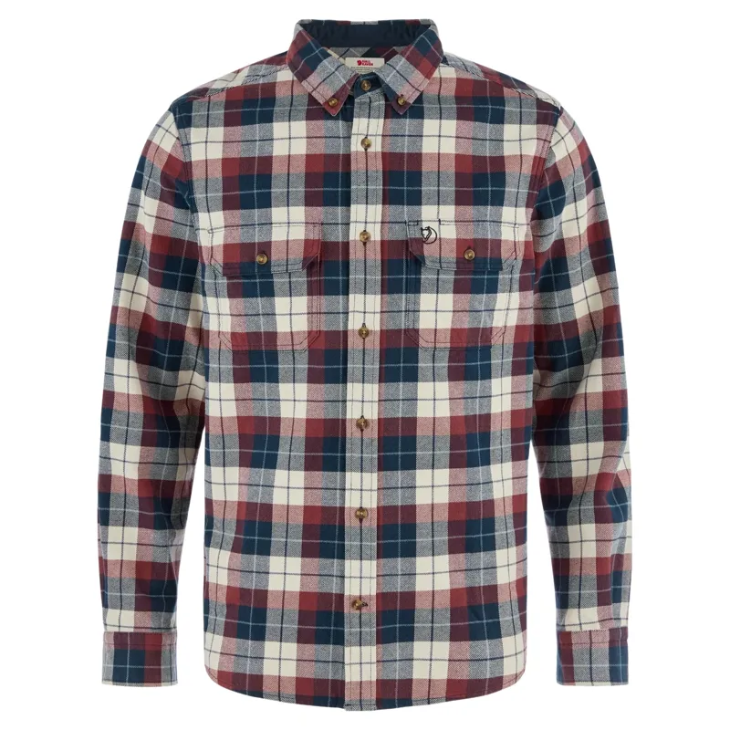 Fjallraven Singi Heavy Flannel Shirt Men's in Dark Navy-Maroon