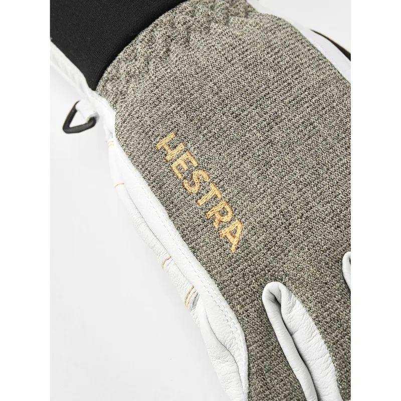 Hestra Army Leather Gore-Tex Short 5-Finger Ski Glove in Light Grey/Offwhite-2