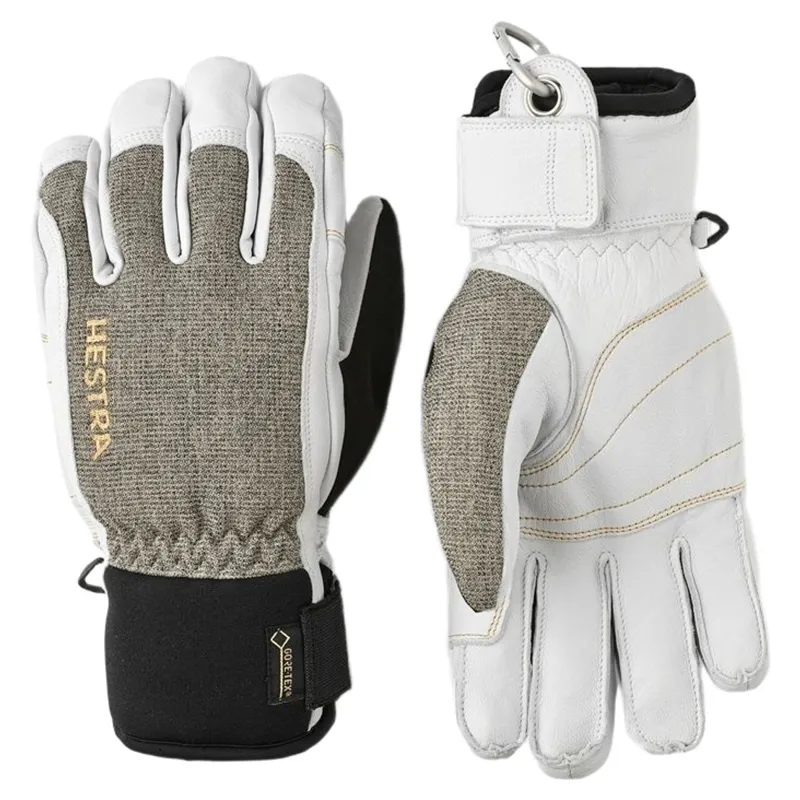 Hestra Army Leather Gore-Tex Short 5-Finger Ski Glove in Light Grey/Offwhite