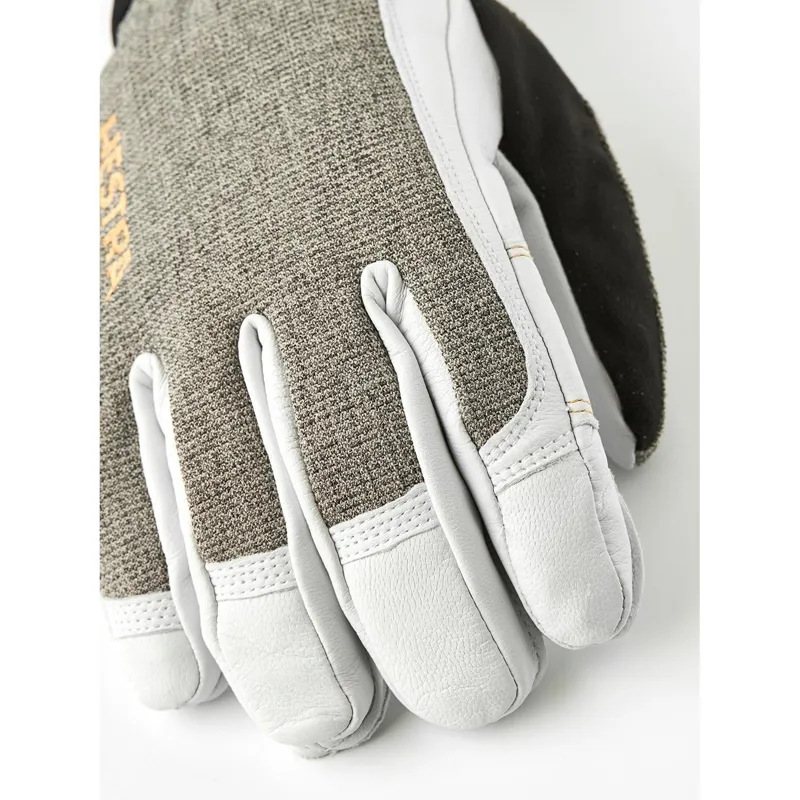 Hestra Army Leather Gore-Tex Short 5-Finger Ski Glove in Light Grey/Offwhite-1