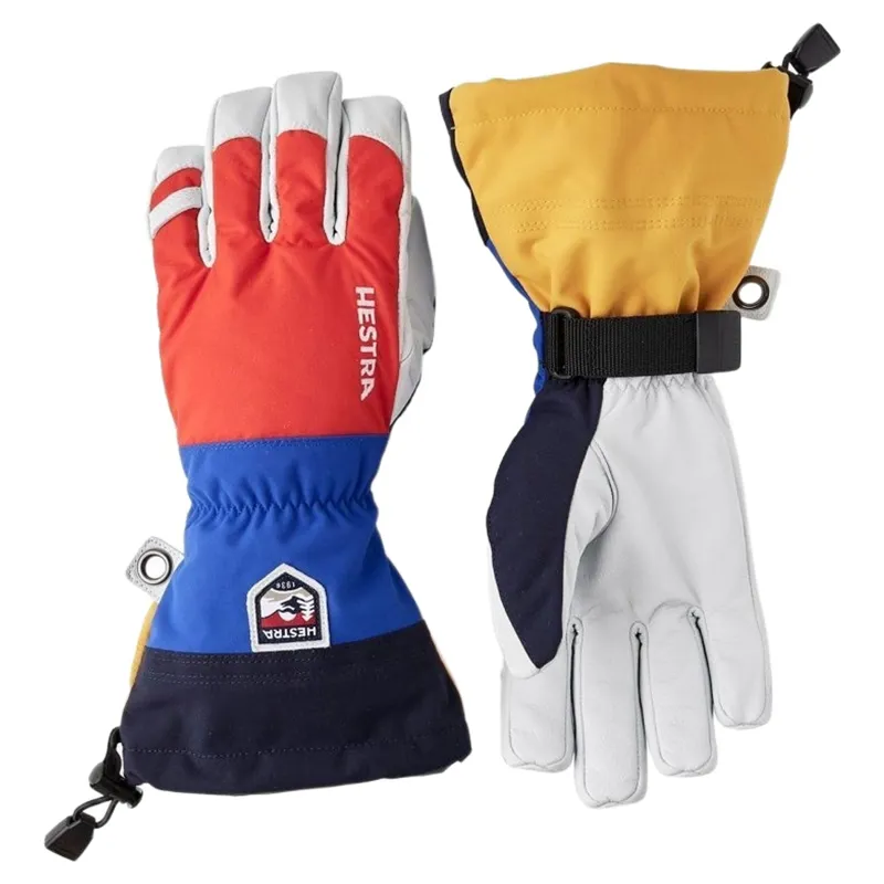 Hestra Army Leather Heli Ski 5-Finger Gloves in Light Red Multi