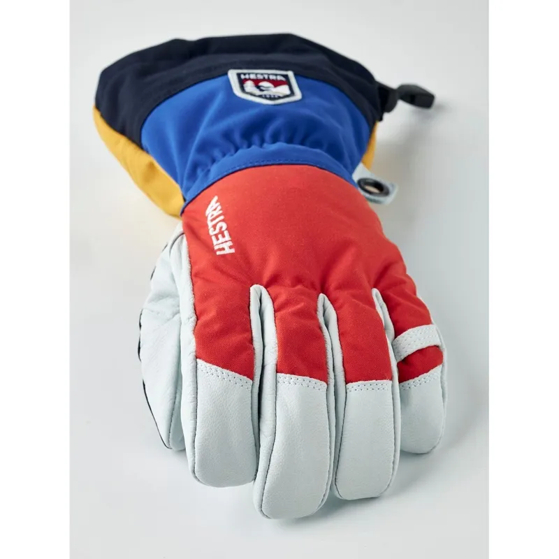Hestra Army Leather Heli Ski 5-Finger Gloves in Light Red Multi-1