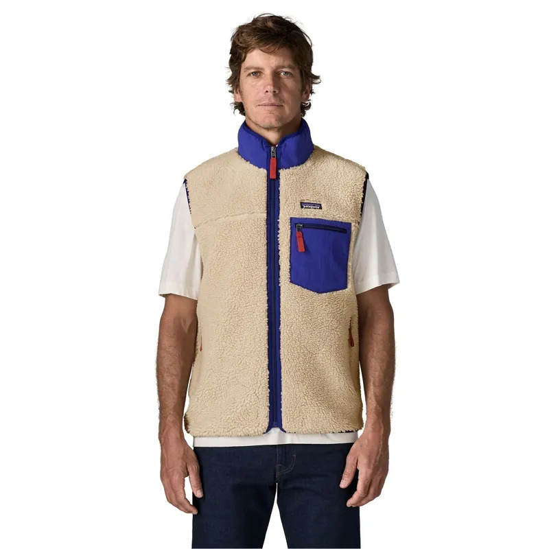 Patagonia Classic Retro-X Men's Fleece Vest in Dark Natural-Cobalt Blue-2