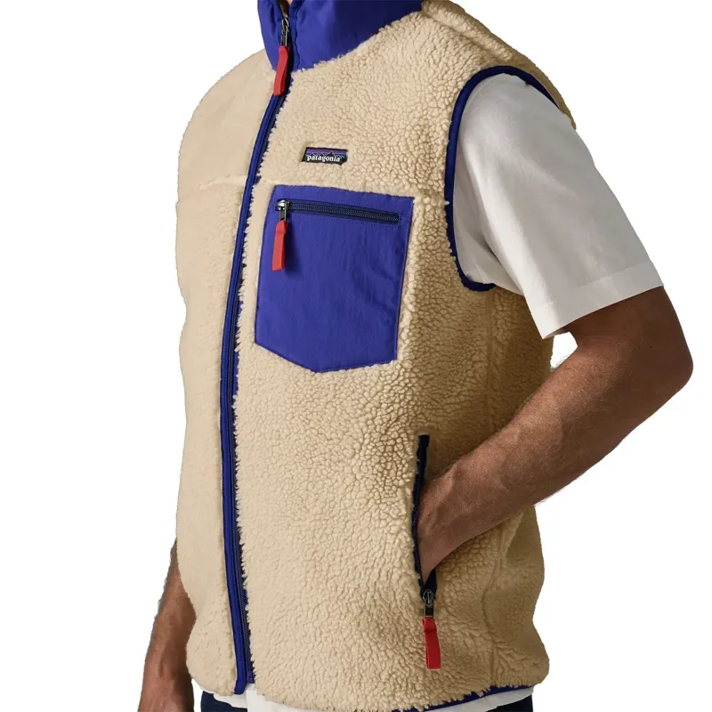 Patagonia Classic Retro-X Men's Fleece Vest in Dark Natural-Cobalt Blue-1
