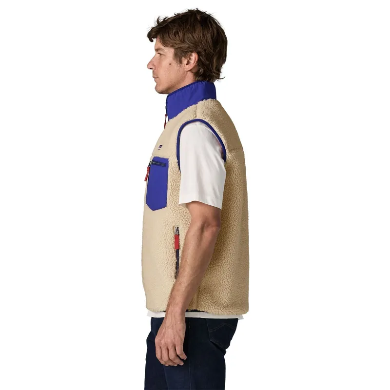Patagonia Classic Retro-X Men's Fleece Vest in Dark Natural-Cobalt Blue-4