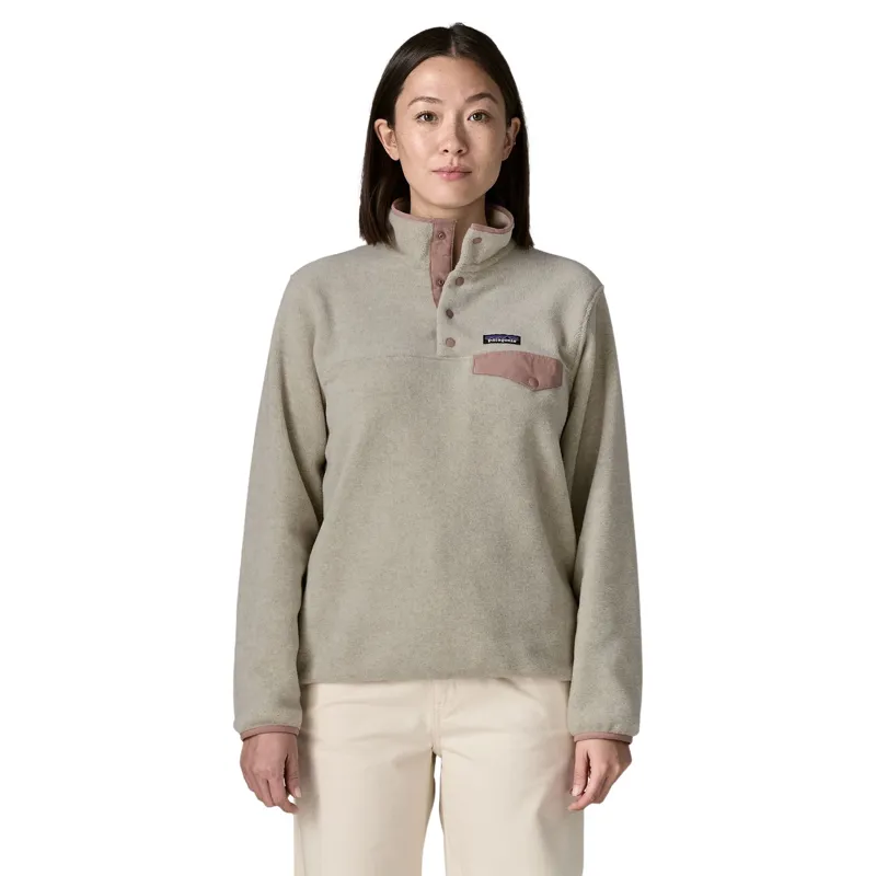 Patagonia Womens Lightweight Synchilla Snap-T Fleece Pullover in Oatmeal Heather-Moonrise Taupe-1