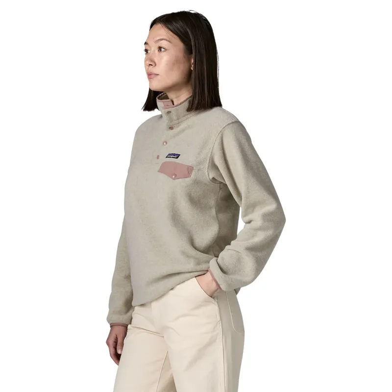Patagonia Womens Lightweight Synchilla Snap-T Fleece Pullover in Oatmeal Heather-Moonrise Taupe-6
