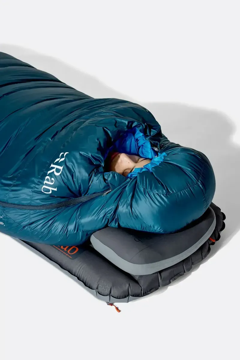 Rab Ascent Down Sleeping Bag 0C Regular in Tempest Blue/Maya Blue-3