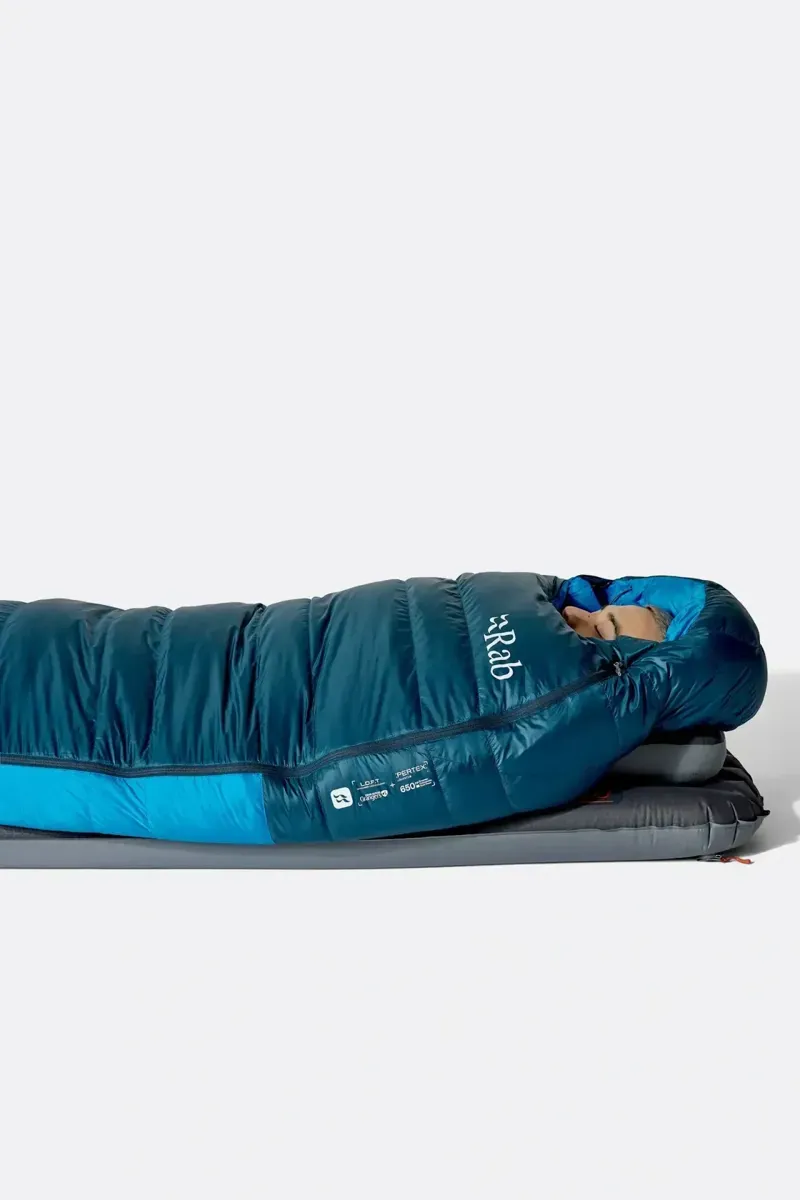Rab Ascent Down Sleeping Bag 0C Regular in Tempest Blue/Maya Blue-4