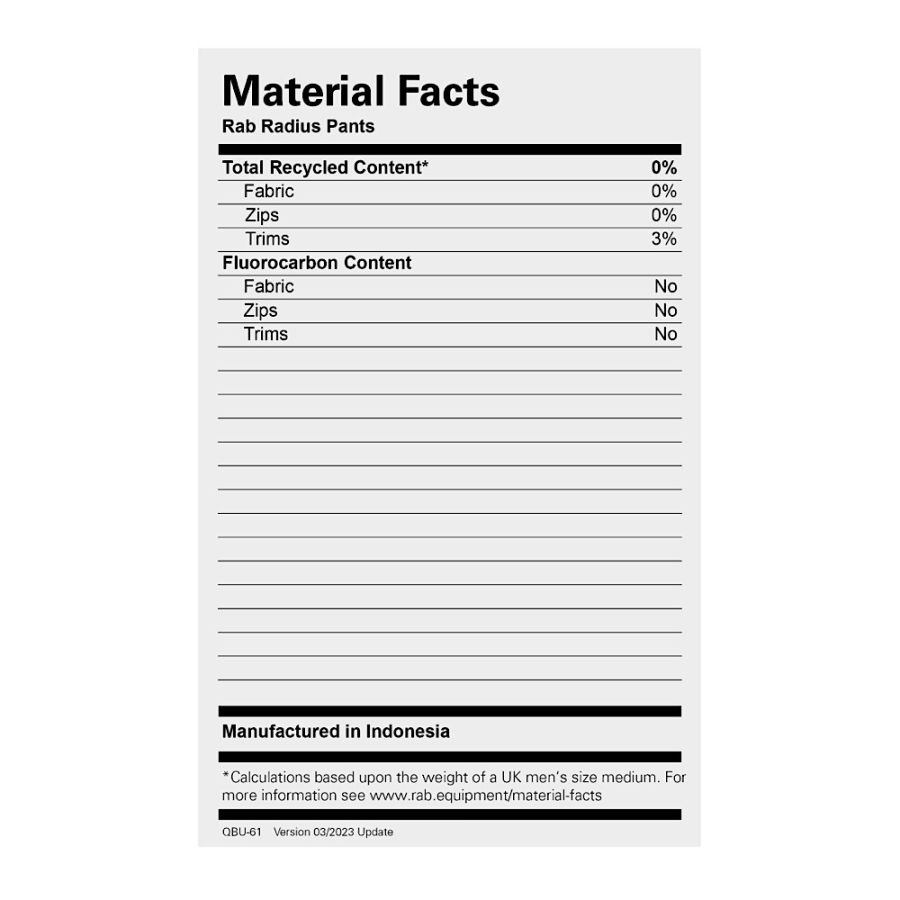 RAB RADIUS PANTS - REGULAR DEFAULT 99